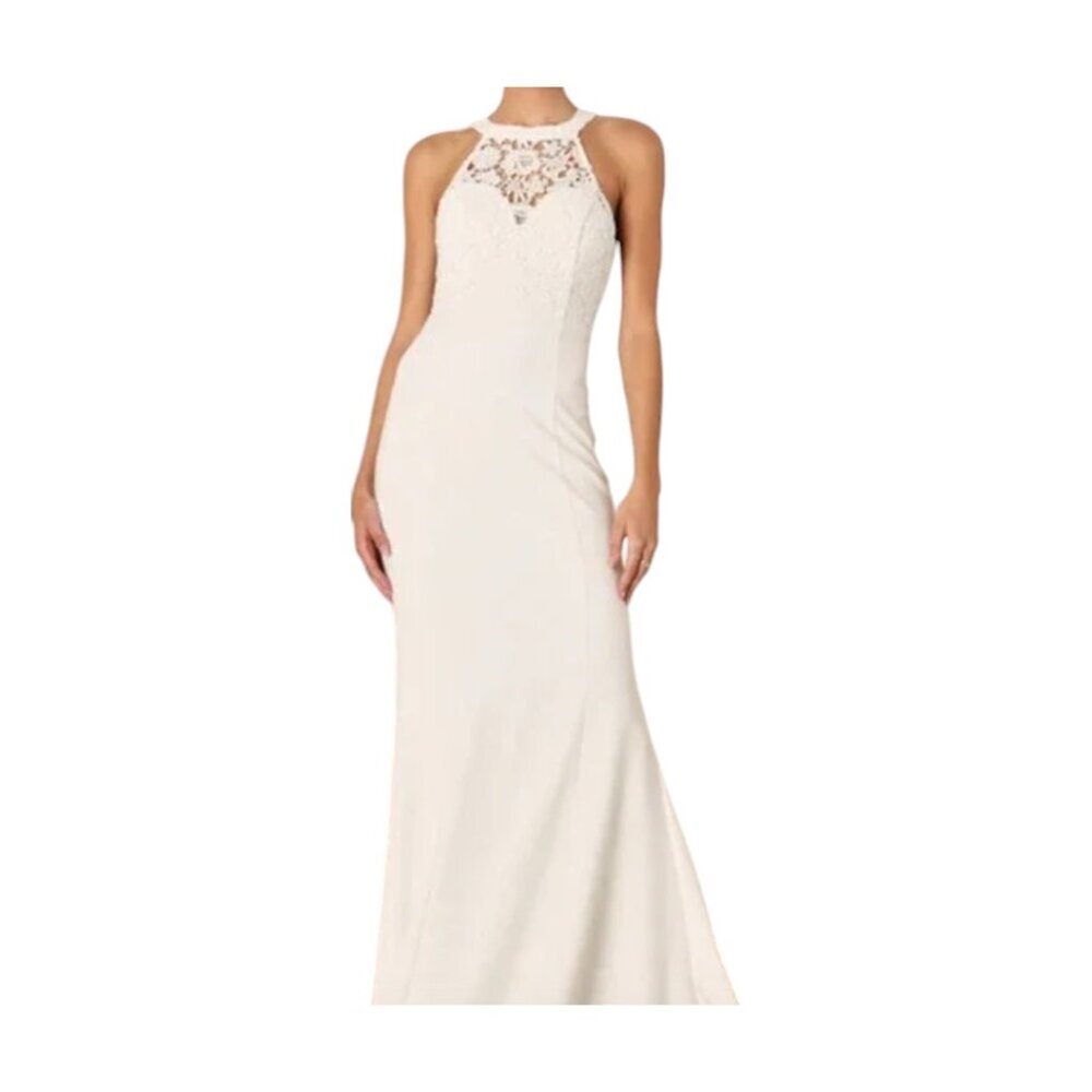 Lulu's Loving Destiny White Lace Halter Mermaid Wedding Maxi Dress Sz L
